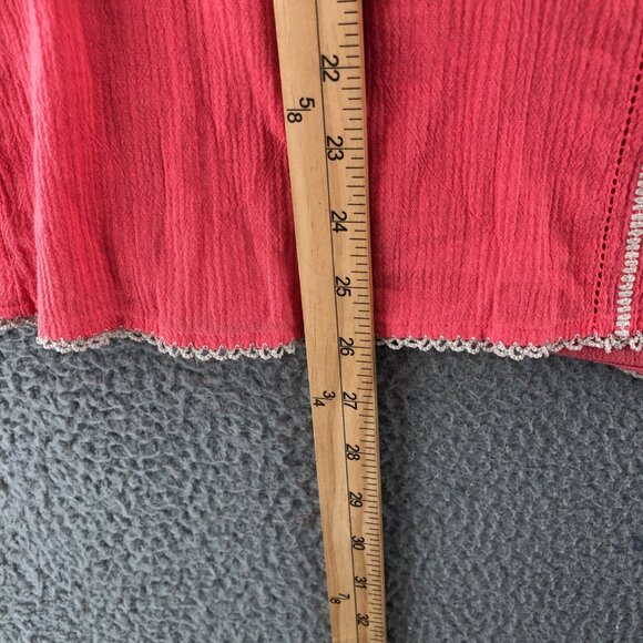 J Jill Top Womens Small Pink Gauzy Embroidered Button Up Long Sleeves Peasant - Picture 9 of 11